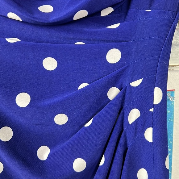 Lauren Ralph Lauren midi dress white, blue polkadot bodycon sleeveless sz. 4 - Picture 6 of 15